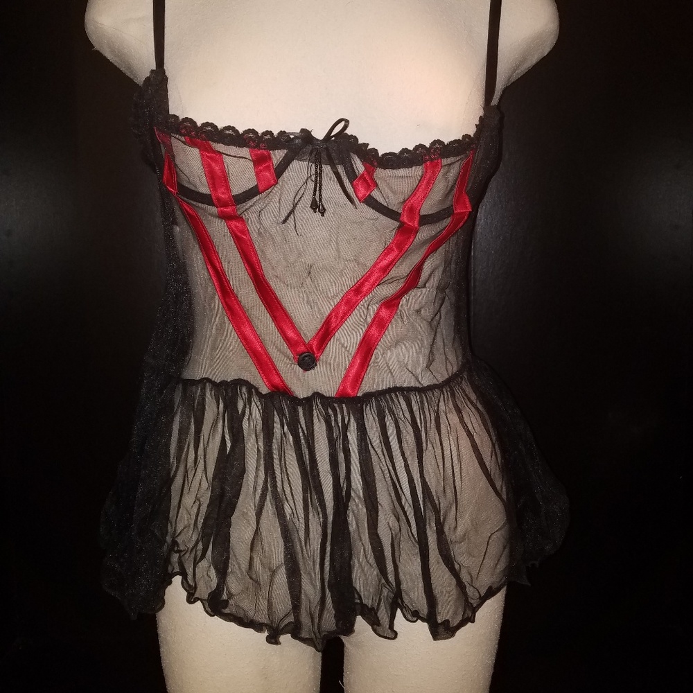 Sexy See-Thru Black & Red Lingerie